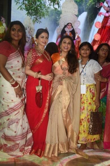 Rani Mukerji and Bhagyashree at Juhu Durga Puja