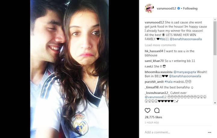 Varun shared a cute pic with Benafsha on his Instagram account in which she is making a sad face. In the caption, he wrote,