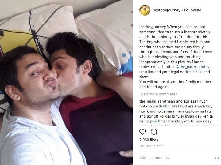 Vikas later posted an intimate bedroom pic of Parth kissing him on his cheeks along with a long caption,
 