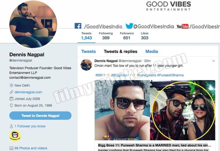Bandgi's boyfriend Dennis shared an article that revealed about Puneesh's marital status but the picture used in this article and thereafter on other portal-websites is fake! (Pic: Twitter)