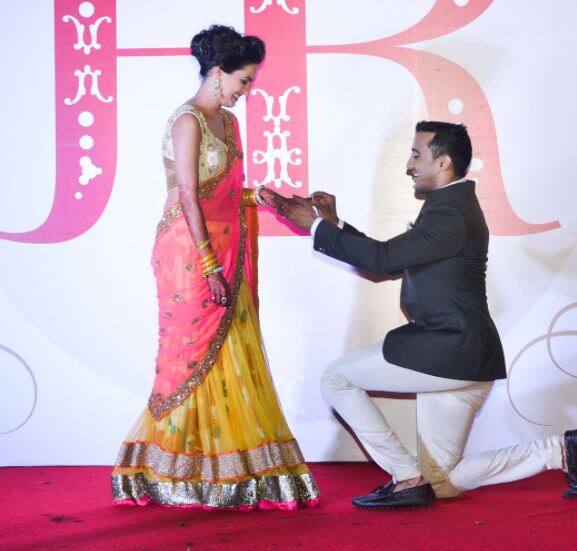 The duo exchanged rings on stage as Rohit went on his knees for his lady love