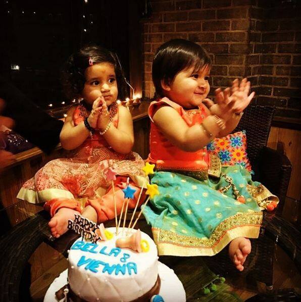 Here's a pic of the cutie-pies, fondly callled as 'Miko' & 'Nonu', happily clapping for themselves while posing with their birthday cake. (Photo: Instagram)