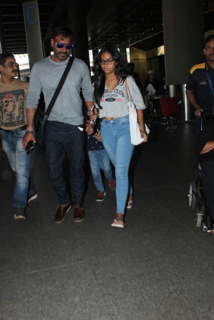 Ajay Devgn returns from Goa with kids Nysa-Yug and Mom Veena