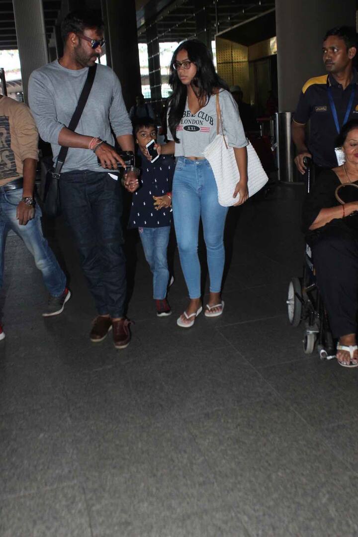Ajay Devgn returns from Goa with kids Nysa-Yug and Mom Veena