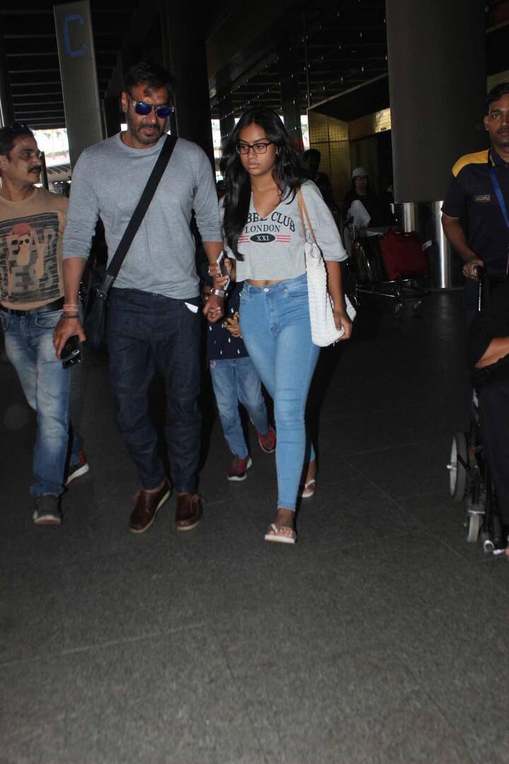 Ajay Devgn returns from Goa with kids Nysa-Yug and Mom Veena