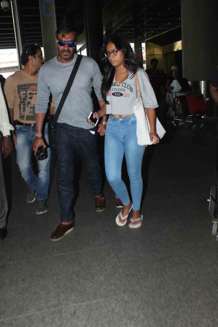 Ajay Devgn returns from Goa with kids Nysa-Yug and Mom Veena (All Pics: Manav Manglani)
