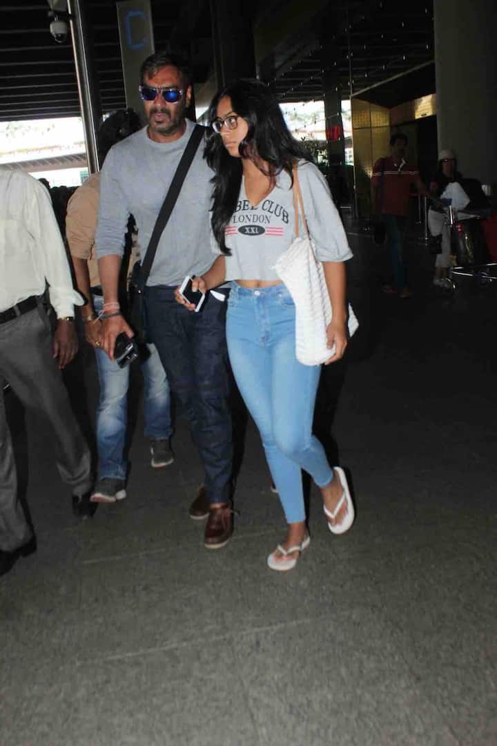 Ajay Devgn returns from Goa with kids Nysa-Yug and Mom Veena (All Pics: Manav Manglani)
