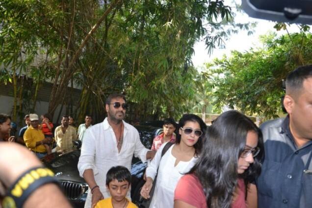 Ajay, Kajol, son Yug and daughter Nysa at the special screening of 'Golmaal Again'