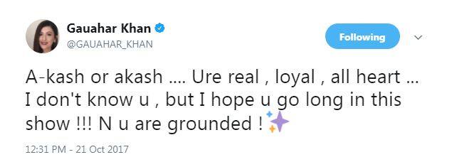 Gauahar's decision of selecting Akash for the briefcase is not surprising at all. As, she recently praised and extended her support to Akash on Twitter. (Photo: Twitter/ @GAUAHAR_KHAN)