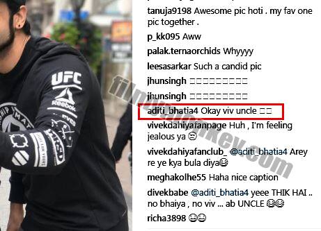 While Aditi responded in a super cute manner to Vivek's message by commenting on his status with 