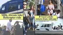 SRK 52nd Birthday: Dad takes helicopter ride back to Mumbai with Abram; B'wood celebs return too!