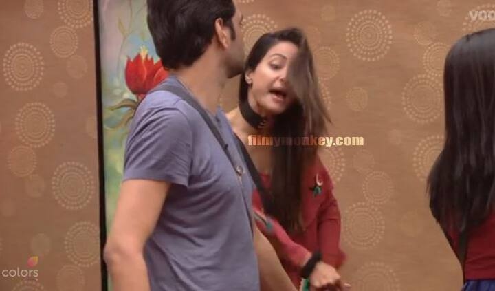 This week Hina Khan locked horns with Akash, Puneesh, Shilpa & Arshi in the nastiest fight of this season. (Photo: Colors)