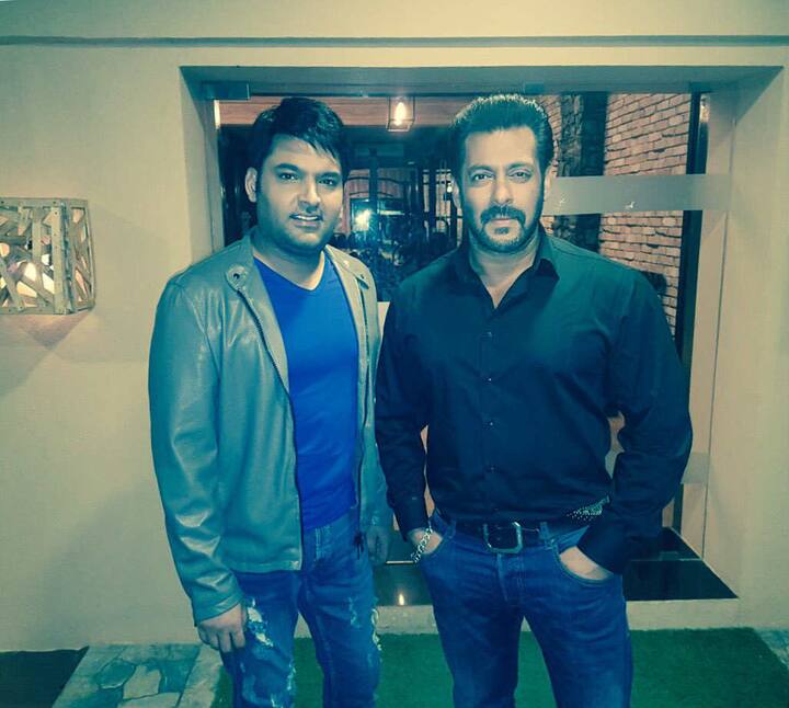 Now it's time for 'Weekend Ka Vaar' again and Salman has already shot for the episodes. Kapil Sharma promoted his film 'Firangi' on the show & posted this pic from the sets with Salman. (Photo: Twitter)