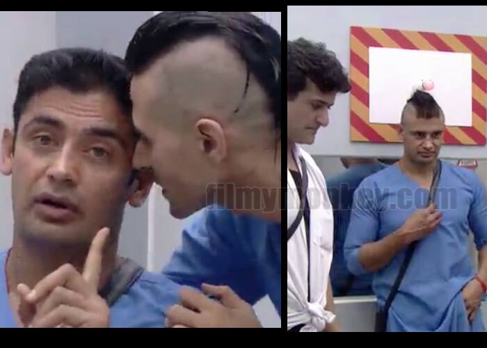 *SANGRAM SINGH - BIGG BOSS 7* Wrestler Sangram Singh also had to do the same along with Apurva and he went next. Both the contestants donned the pop-hunk hairstyle and came out winners from the room and other housemates showered them with praises.