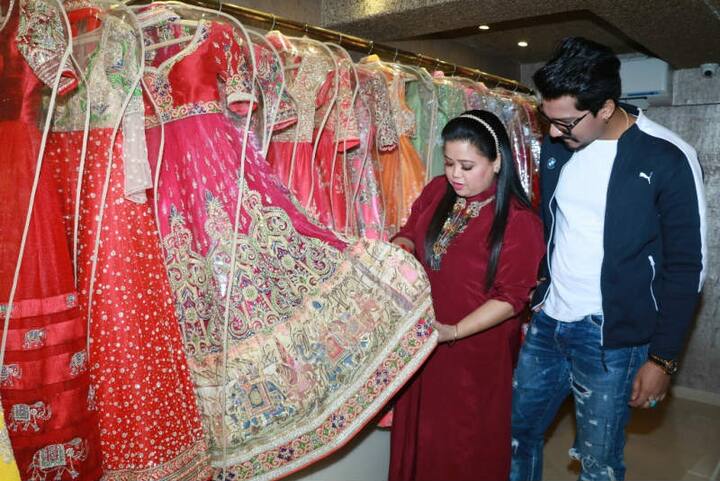 Bharti Singh and Harsh Limbachiyaa visited the Neeta Lulla showroom on Wednesday for her bridal outfit trial. 