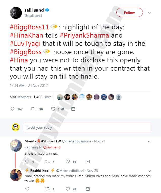 What looked like a sarcastic take on what Hina said, then took Internet by storm and the tweet has been retweeted over 500 times and liked by 1500 people and has triggered an unending debate among fans.