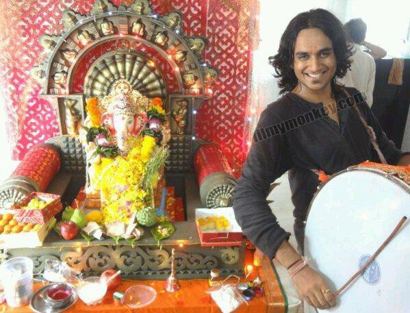 Vikas having some fun playing dhol-nagada during Ganesh festival.