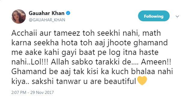 Gauahar tweeted,