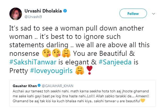 Urvashi commented on the same and tweeted,