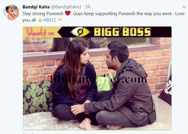 With a picture of herself with Puneesh from BB11, Bandgi wrote for him.......