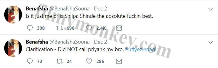 Can't be Shilpa most certainly either since she has been missing Shilpa and apologizing for her rude behavior towards her. And we read her what she still says in praise of Shilpa. 
