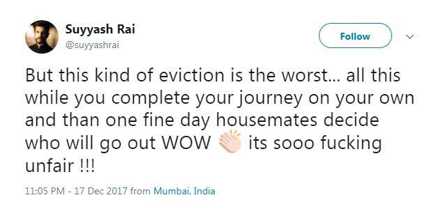 Suyyash even called HIten's eviction unfair & tweeted, 