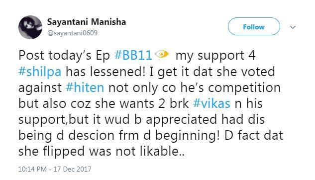 Sayatani, who has been a Shilpa supported, has revealed that her support for the 'Bhabiji..' actress has lessened. Here's Sayantani's tweet, 