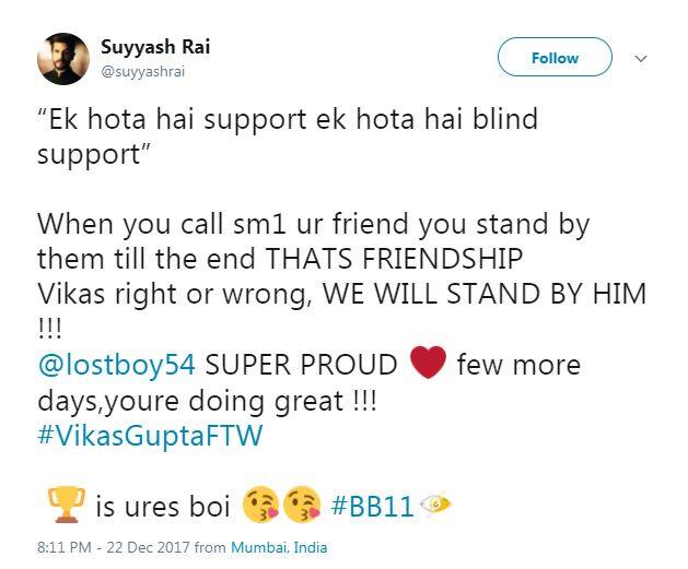 Suyyash also tweeted in Vikas' support and tweeted,