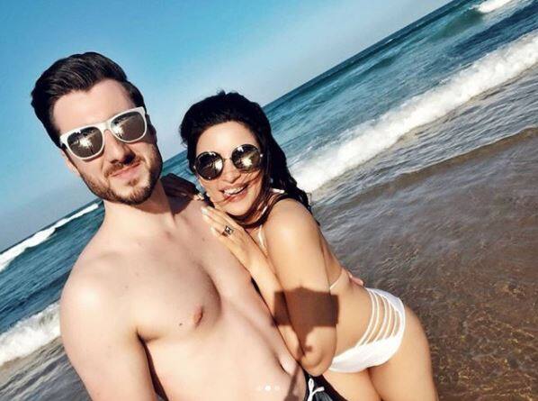 Shama posted an adorable pic with beau posing together on a beach with the caption,