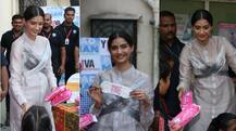 IN PICS: Sonam Kapoor turns 'Pad Woman'; distributes sanitary napkins to girls during 'Pad Man' promotions!