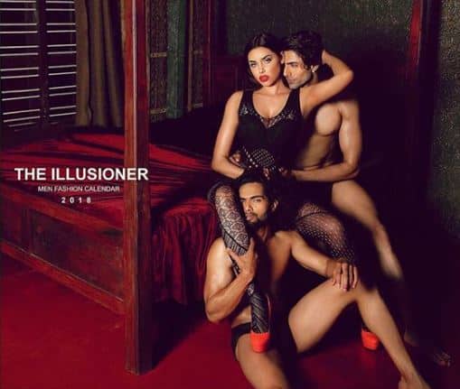 Recently Gizele featured on a men's calendar posing alongside two hot male models