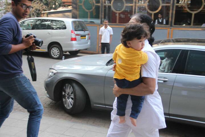 Yesterday, Bollywood's cutest star-kid was snapped outside his gym with his nanny. (Photo: Manav Manglani)