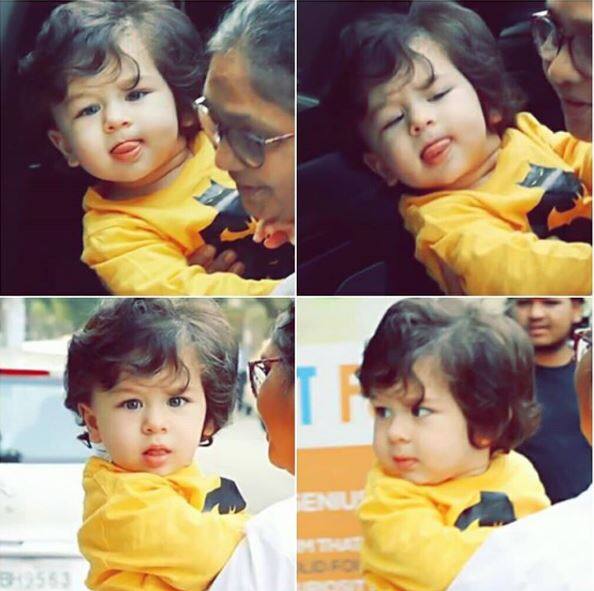 The little munchkin was seen teasing paparazzi by sticking his tongue out looking too adorable. (Photo: Instagram/ @@taimuralipataudi)