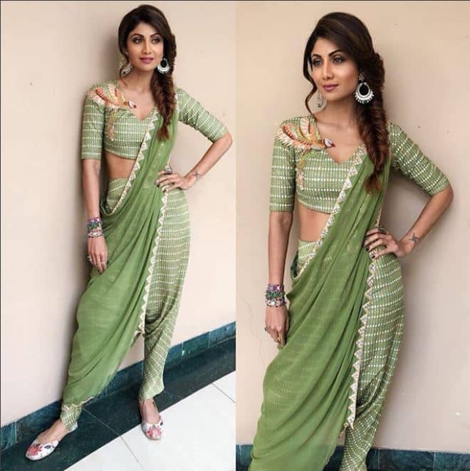 The super guru of 'Super Dancer 2', Shilpa Shetty clad in Roshni Chopra green dress looked stunning as ever as she posed for fans before heading for shoot.