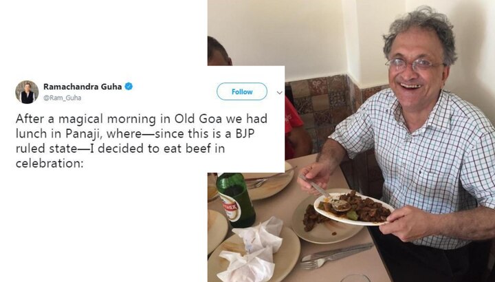 From BJP ruled Goa, Ramchandra Guha shares beef eating celebration photo; gets trolled on Twitter From BJP ruled Goa, Ramchandra Guha shares beef eating celebration photo; gets trolled on Twitter