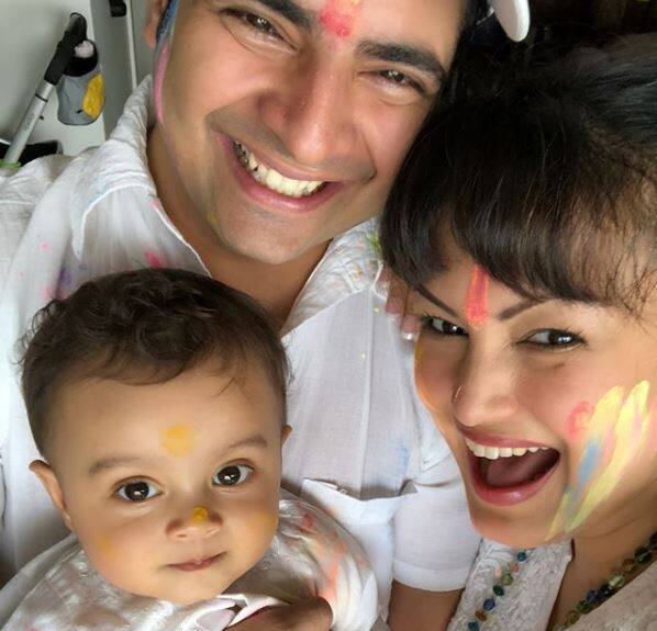 Karan's wife Nisha Rawal also posted few pics from their first holi celebration with son with the caption,