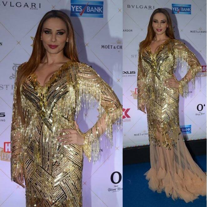 Salman Khan's rumored Romanian girlfriend Iulia Vantur in a gold outfit.