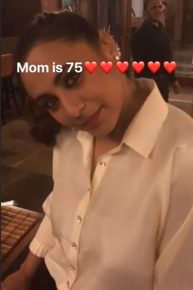 Karan Johar, on his Instagram story put a video in which Rani Mukerjee and Shweta Bachchan along with Hiroo Johar, are seen celebrating her birthday and enjoying the taste of cake. (Image- Instagram@karanjohar)