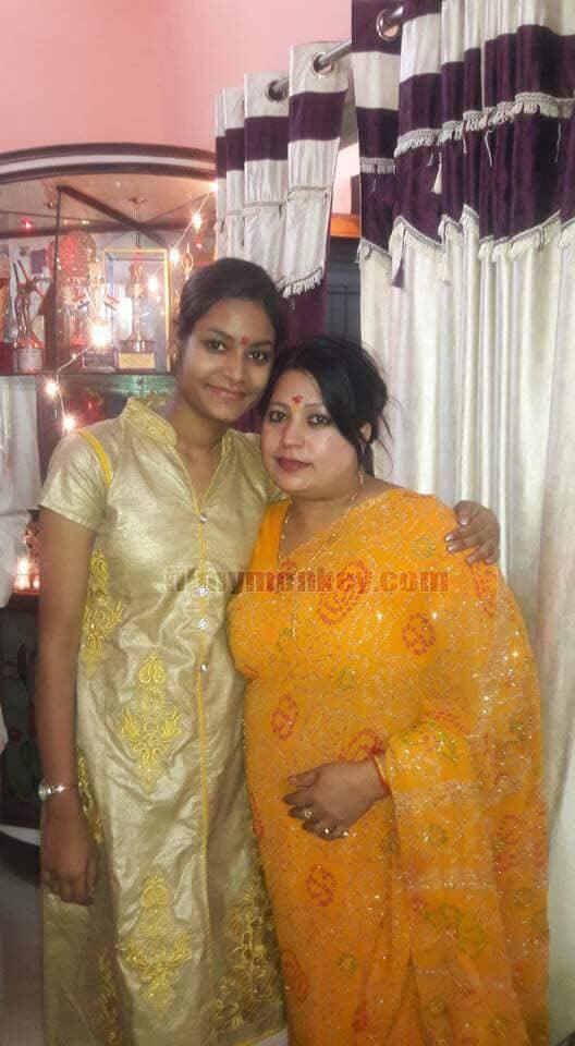 Siddharth's Mom Vibha posing with a relative at Navrati puja.