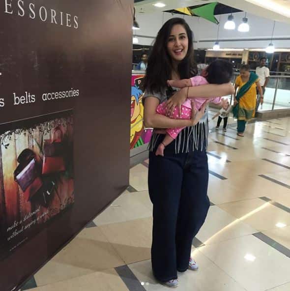On Wednesday, the TV star shared two adorable pics with her baby girls in a mall, here's Chahatt posing with her younger daughter, 3-months old Amaira 