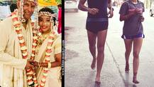 Milind Soman & New Bride Ankita Konwar with mehendi on hands & feet go out for first run post marriage!