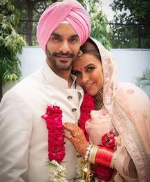 IN PICS: Newlywed Neha Dhupia flaunts her mehendi & chooda as she leaves for HONEYMOON with hubby Angad Bedi soon after their PRIVATE WEDDING!