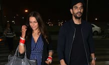 IN PICS: Newlywed Neha Dhupia flaunts her mehendi & chooda as she leaves for HONEYMOON with hubby Angad Bedi soon after their PRIVATE WEDDING!