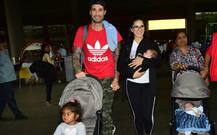 IN PICS: Sunny Leone spotted with NEWBORN TWIN BOYS for the first time since their birth along with daughter Nisha and hubby Daniel Weber!