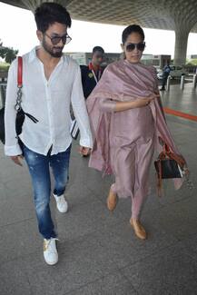 Shahid Kapoor's wife Mira Rajput flaunts her BABY BUMP as they get snapped at the airport!