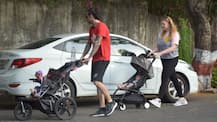 PICS: Sunny Leone's husband Daniel Weber takes their daughter Nisha & one of NEWBORN TWIN SON for a walk!