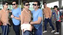 IN PICS: Bobby Deol posing with 'camera shy' son Aryamaan at the airport as the Deol family heads to London