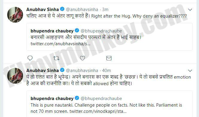 Director-Producer Anubhav Sinha, who's 'Mult' starring Rishi Kapoor & Amitabh Bachchan is releasing in two weeks time, opposed a journalist who called #RahulhugsModi moment 