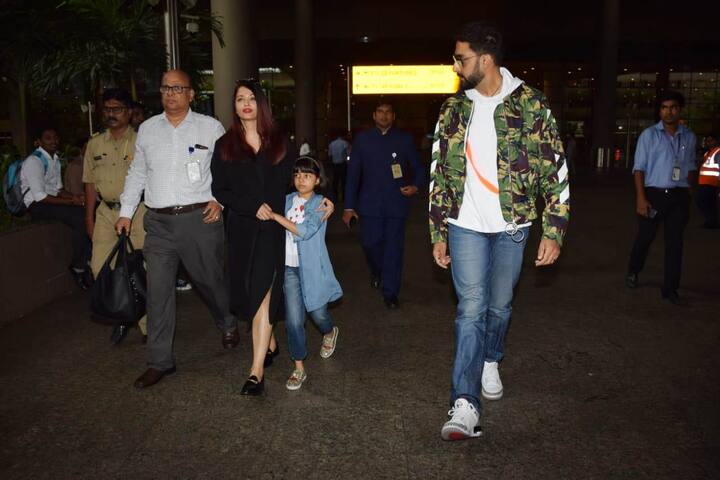 Aishwarya, Abhishek with Aaradhya arrive back in Mumbai post their holiday abroad.