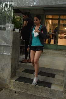 IN PICS: Saif Ali Khan’s daughter Sara Ali Khan clicked outside a cafe flaunting her toned legs in gym shorts!